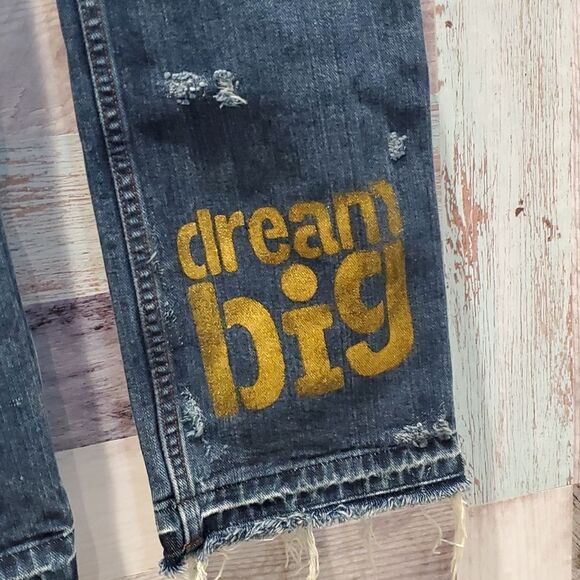 Trashed Distressed "Dream Big" Cruel Girl Slim 9R Denim Jeans Holes OOAK - Picture 4 of 11